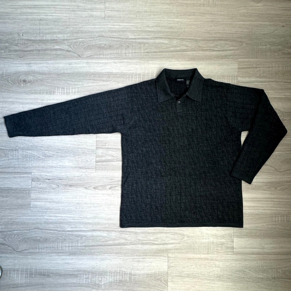 Men's Dark Gray Silk Wool Long Sleeve Pullover Knit L Retro Minimalist Luxury